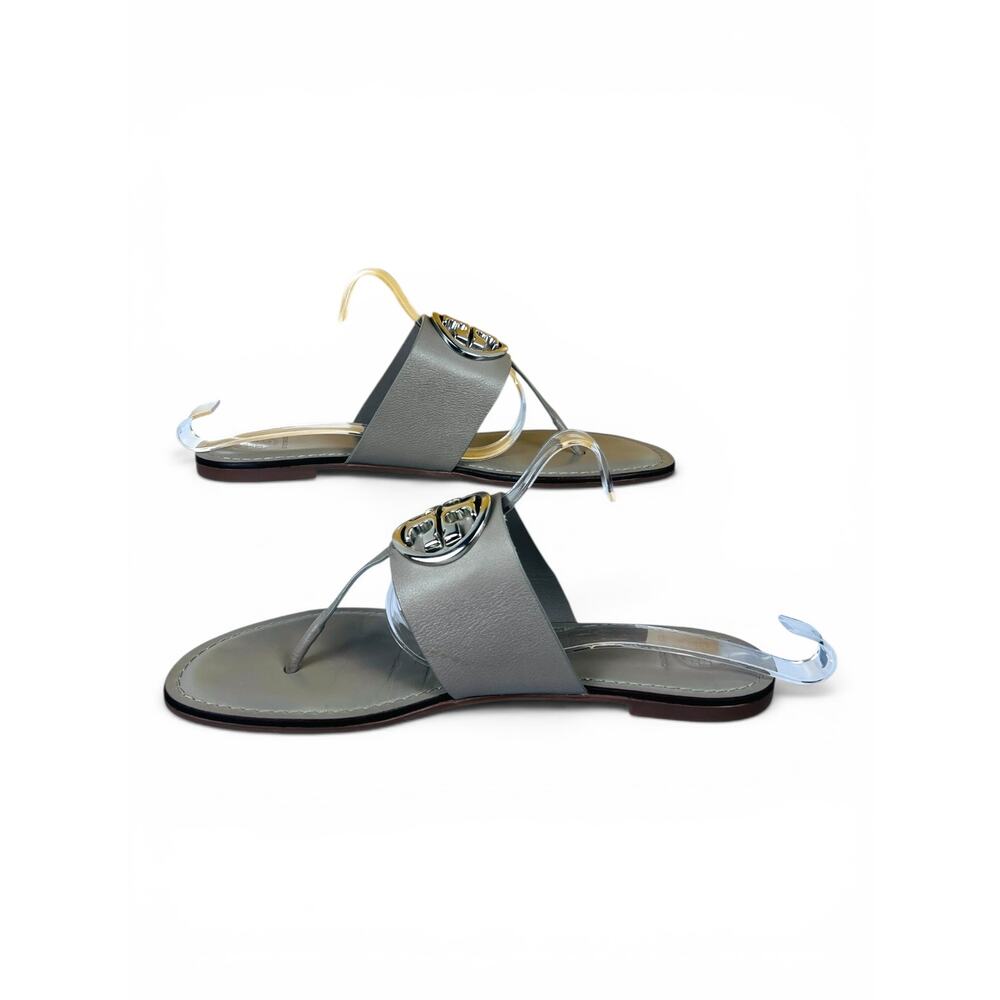 Tory Burch Benton Band Gray Heron Silver Leather Thong Sandals Size 10 - Picture 5 of 7